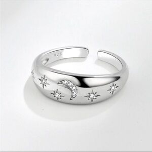 New 925 Sterling Silver or Gold Moon Stars Resizable Ring